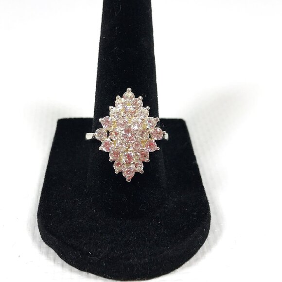 Vintage Cocktail Ring 925 Sterling Silver CZ Simulated Diamonds Women 8.5 - Picture 1 of 8
